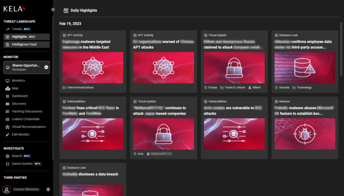 Screenshots from kela Threat Landscape module