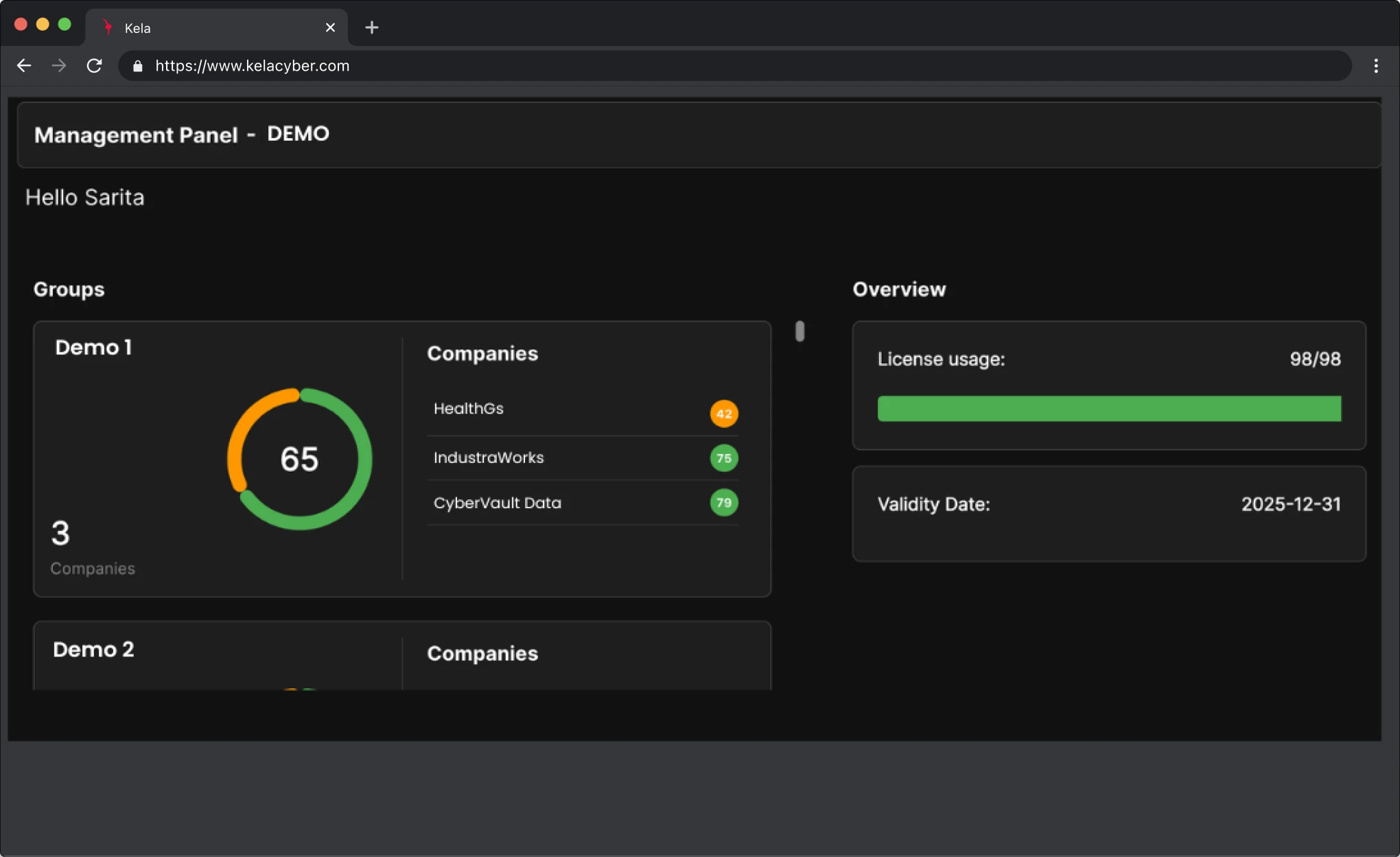 KELA platform screenshot: Multi-Tenant Environment