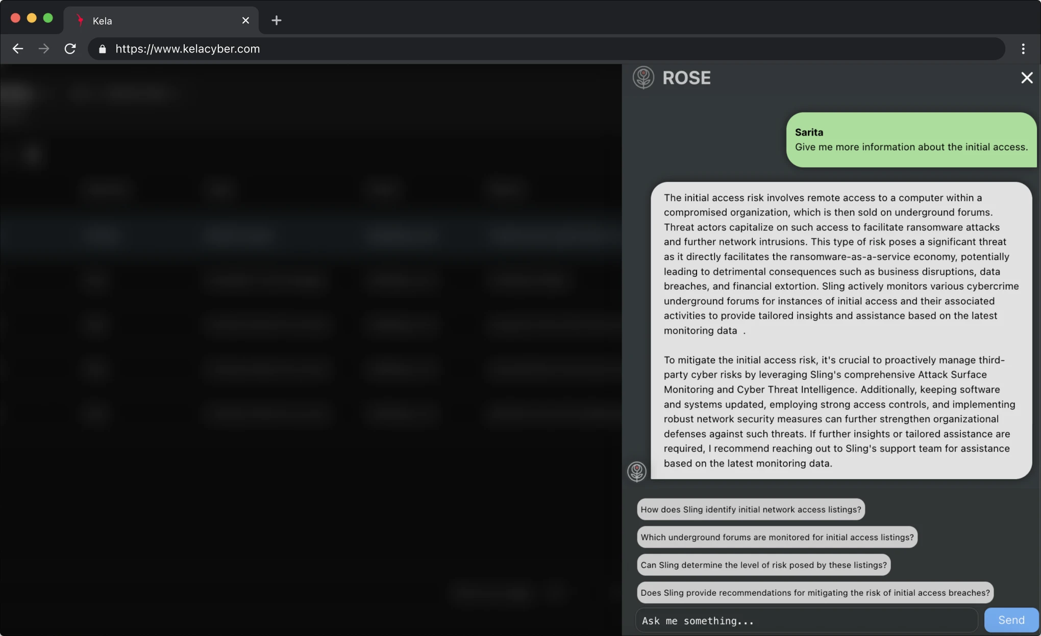 KELA platform screenshot: ROSE AI
