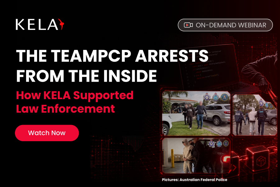 KELA on-demand webinar banner: The TeamPCP arrests, from the inside, with Ben Kapon and Jimmy