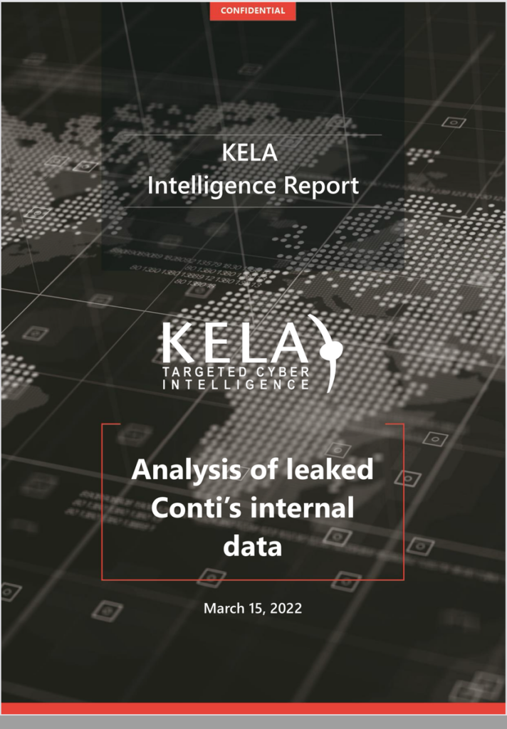 KELA report cover: Analysis of leaked Conti’s internal data