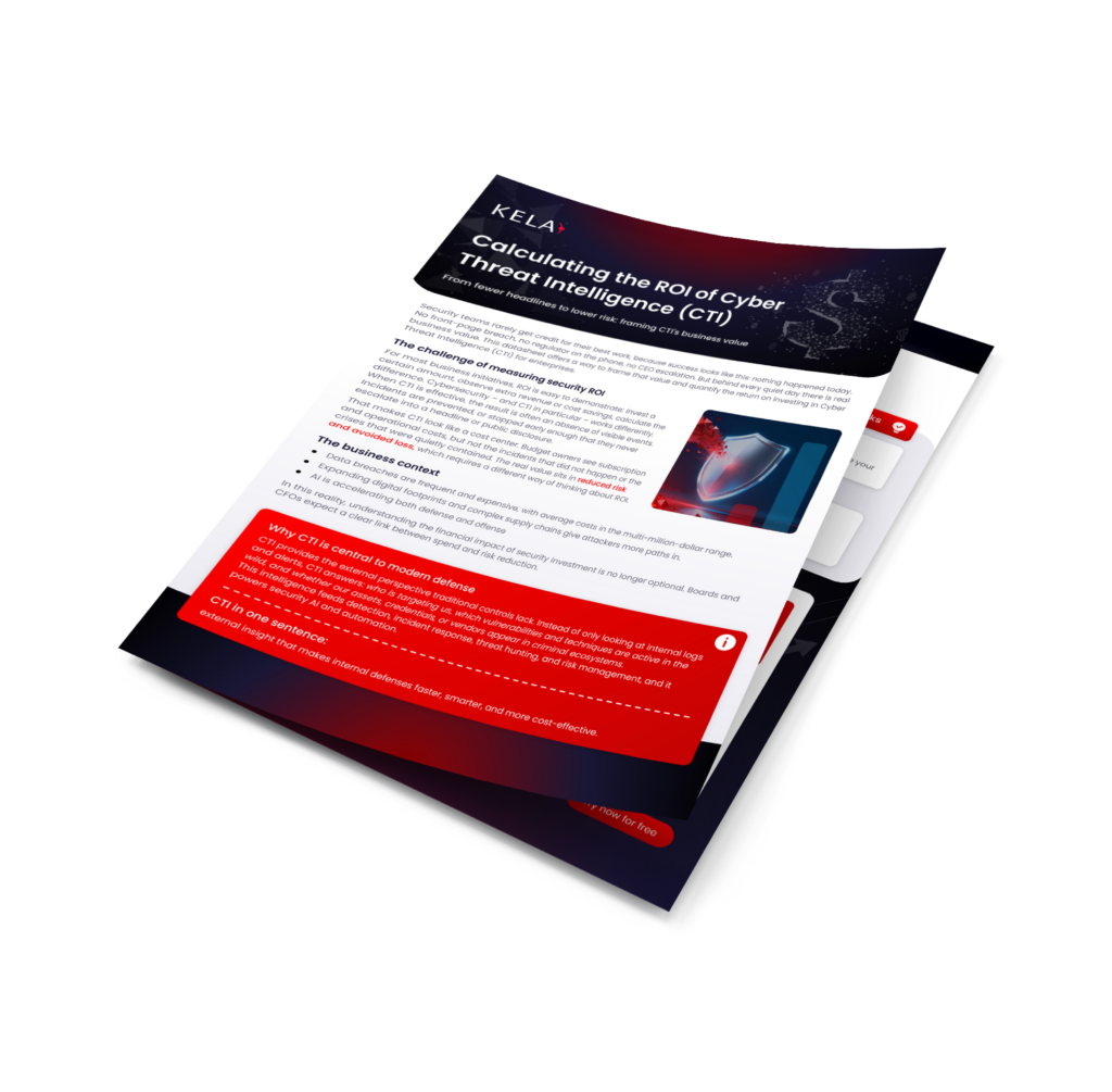 Titelseite des KELA-Leitfadens: Bewerten Sie Ihr Risiko: Der ROI von Cyber-Threat-Intelligence