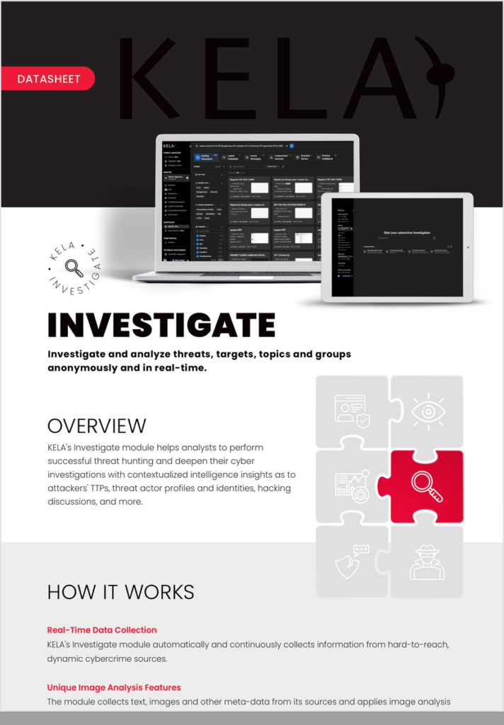 KELA datasheet cover: KELA INVESTIGATE