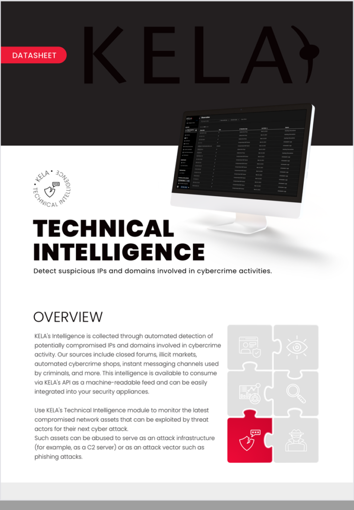 KELA datasheet cover: KELA Technical Intelligence