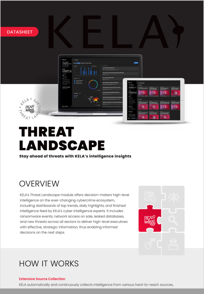 KELA datasheet cover: KELA Threat Landscape